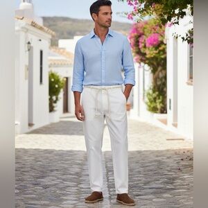 PARALLEL X LEAGUE HENDRIX OFF WHITE MENS PANTS WITH A ROPE CORD BELT